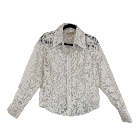 Magaschoni 16 White Floral Burnout Sheer Blouse - Picture 1 of 4